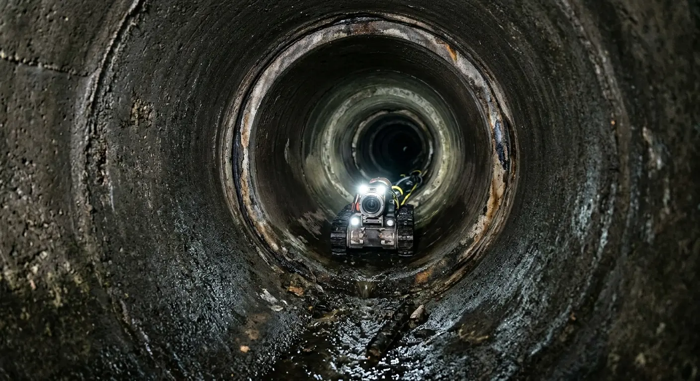 Robotic sewer camera inspecting pipe interior for Sewer Line Cleaning in Wilbraham